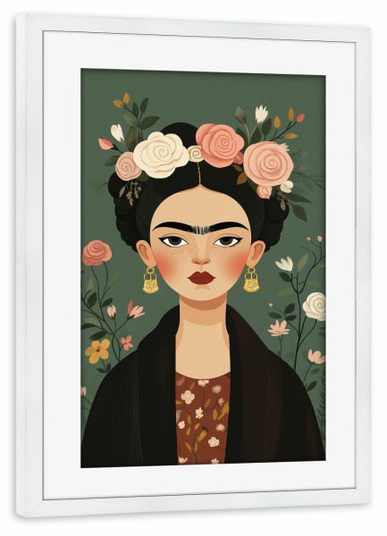 Poster mit Rahmen weiß "Frida Kinderillustration" artboxONE - Floral,Menschen