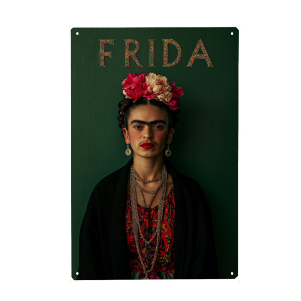 Metall Poster "Frida Kahlo - Iconic Elegance" artboxONE - Floral,Menschen