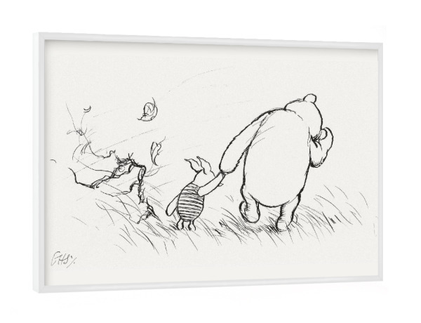 Poster mit weißem Rahmen "Brummelbär und Ferkel im Sturm" artboxONE - Natur,Für Kinder,Tiere