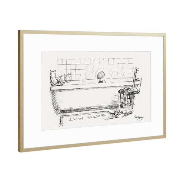 Poster mit Rahmen Gold "Hummy bear and Christopher in Bath" artboxONE - Für Kinder,Tiere,Menschen