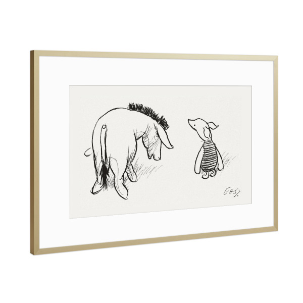Poster mit Rahmen Gold "Ferkel und Esel" artboxONE - Natur,Tiere