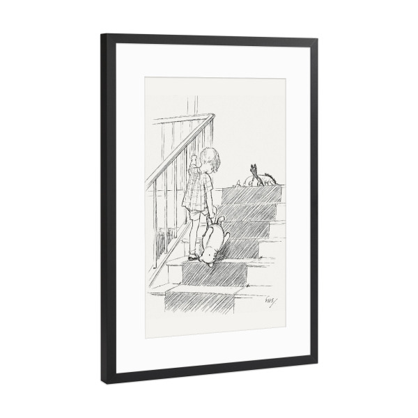 Poster mit Rahmen Schwarz (Metallic) "Christopher hält Brummelbär" artboxONE - Für Kinder,Tiere,Menschen