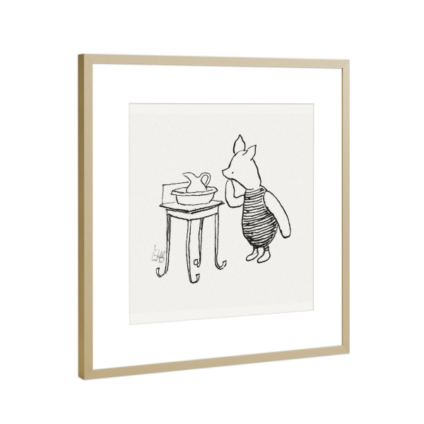 Poster mit Rahmen Gold "Ferkel nachdenklich" artboxONE - Für Kinder,Tiere