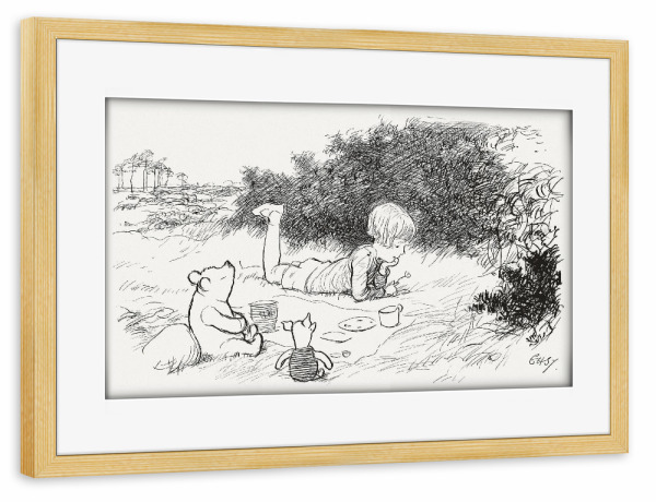 Poster mit Rahmen kiefer "Picknick mit Freunden" artboxONE - Natur,Für Kinder,Tiere,Menschen