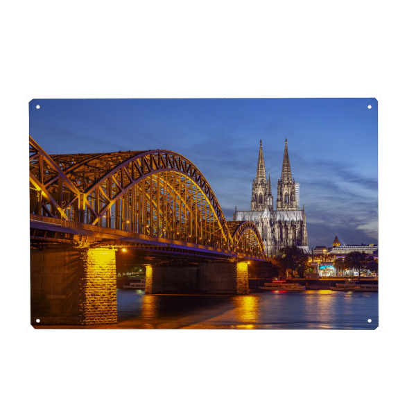Holzbild "Kölner Dom - Nacht" artboxONE - Städte,Städte / Köln,Reise - Kölner dom,Hohenzollernbrücke,Abenddämmerung,Köln,Nordrhein-westfalen,Dom,Bacht
