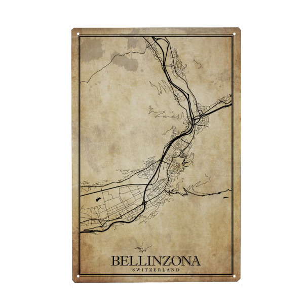 Holzbild "Bellinzona Vintage City" artboxONE - Städte / Weitere,Kartografie
