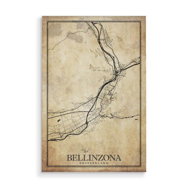 Holzbild "Bellinzona Vintage City" artboxONE - Städte / Weitere,Kartografie