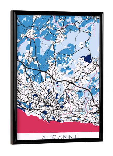 Poster mit schwarzem Rahmen "Stadt Lausanne" artboxONE - Städte / Weitere,Kartografie