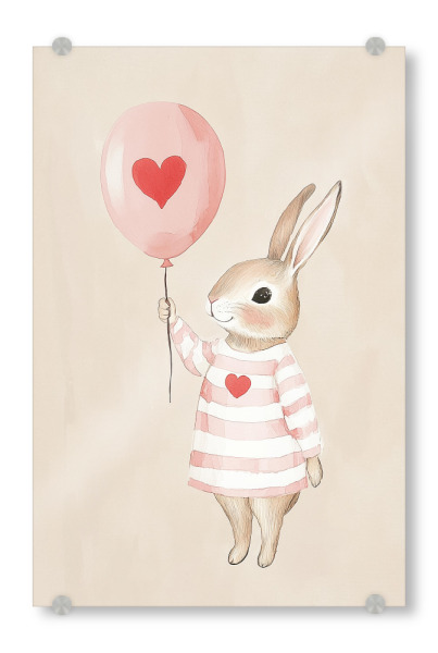 Acrylglasbild "Häschen mit Herz Luftballon" artboxONE - Für Kinder,Tiere,Liebe