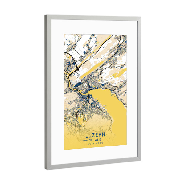 Poster mit Rahmen Silber "Citymap von Luzern" artboxONE - Städte / Weitere,Kartografie