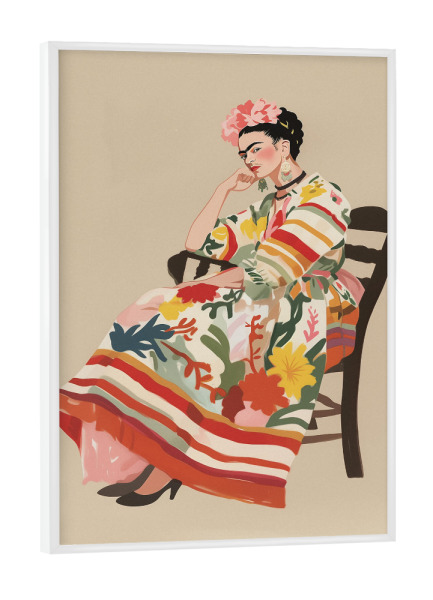 Poster mit weißem Rahmen "Frida Blumige Eleganz" artboxONE - Floral,Menschen,Fashion