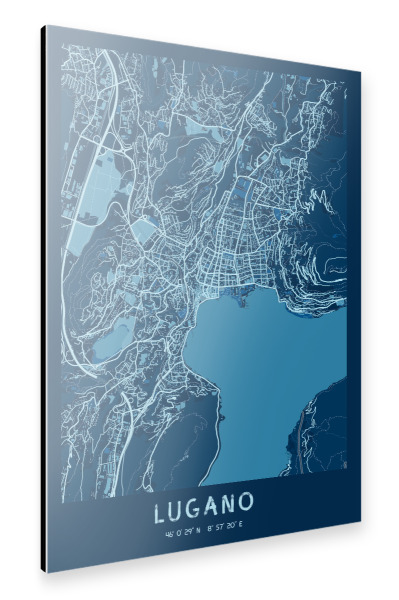 Alu-Dibond "City Lugano Map" 30x20 cm artboxONE