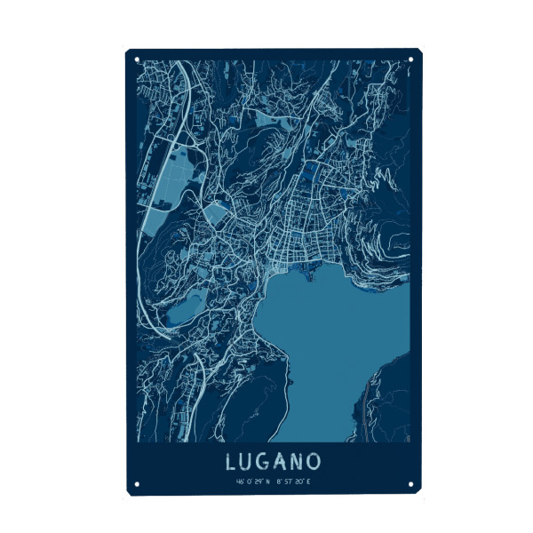 Metall Poster "City Lugano Map" artboxONE - Städte / Weitere,Kartografie
