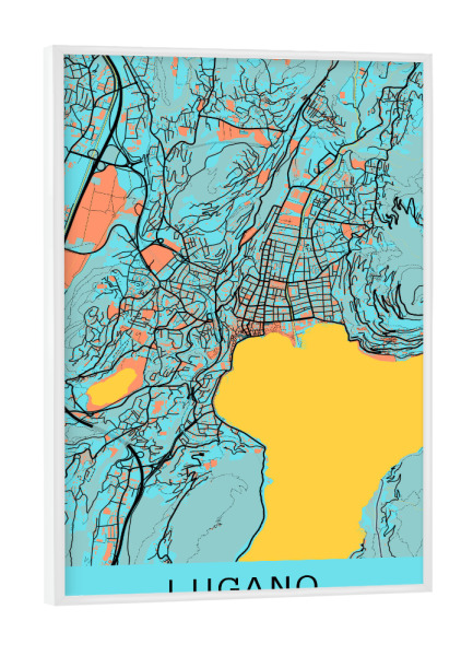 Poster mit weißem Rahmen "Lugano Stadt Map" artboxONE - Städte / Weitere,Kartografie