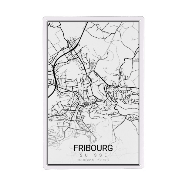 Holzbild "Citymap Fribourg" artboxONE - Schwarzweiß,Städte / Weitere,Kartografie