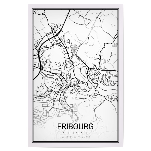 Poster "Citymap Fribourg" artboxONE - Schwarzweiß,Städte / Weitere,Kartografie