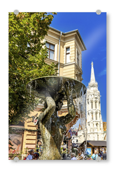Acrylglasbild "Brunnen in der Fischerbastei" artboxONE - Architektur - Budapest,Brunnen,Burgviertel,Burgpalast,Altstadt,Fischerbastei