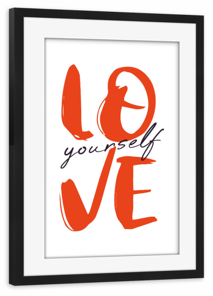 Poster mit Rahmen schwarz "Liebe dich selbst - rot" artboxONE - Typografie,Liebe