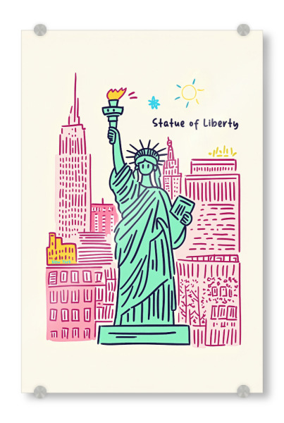 Acrylglasbild "Freiheitsstatue pastel Zeichnung" artboxONE - Städte / New York,Typografie,Für Kinder