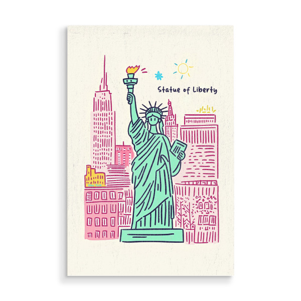 Holzbild "Freiheitsstatue pastel Zeichnung" artboxONE - Städte / New York,Typografie,Für Kinder