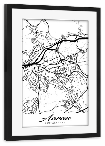 Poster mit Rahmen schwarz "Aarau City Map" artboxONE - Städte / Weitere,Kartografie