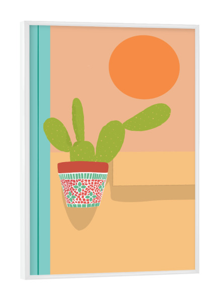 Poster mit weißem Rahmen "Boho Kaktus Opuntia Illustration" artboxONE - Natur,Reise