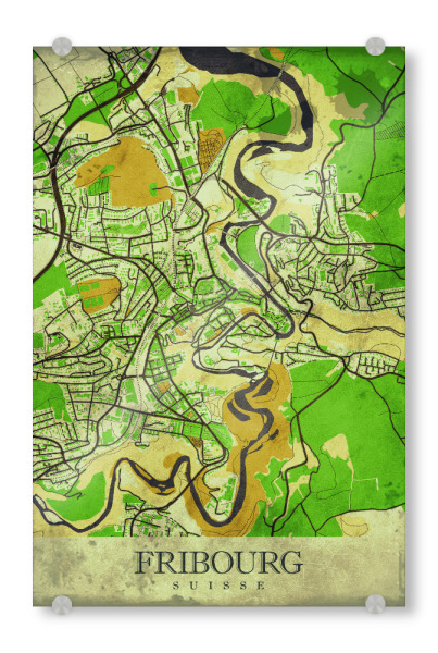 Acrylglasbild "Fribourg Vintage City Map" artboxONE - Städte / Weitere,Kartografie
