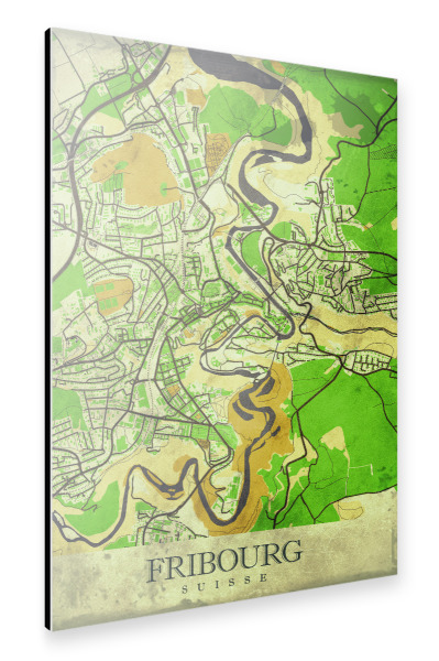 Alu-Dibond "Fribourg Vintage City Map" 30x20 cm artboxONE