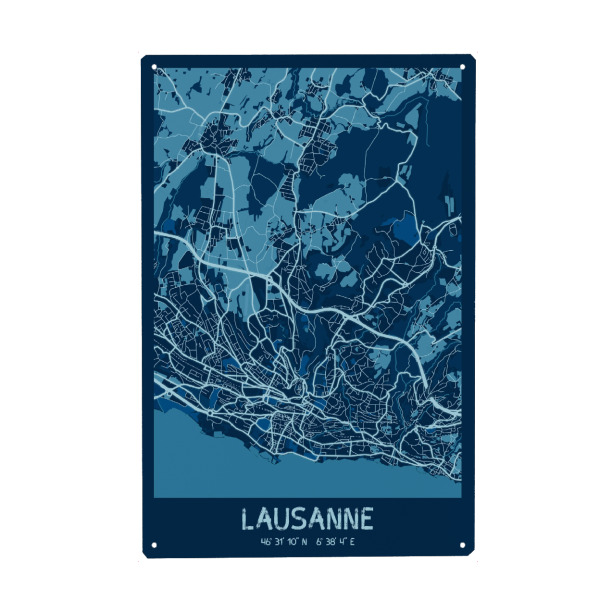 Metall Poster "City Lausanne Map" artboxONE - Städte / Weitere,Kartografie
