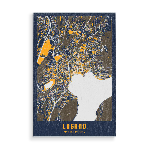 Holzbild "Lugano CityMap" artboxONE - Städte / Weitere,Kartografie