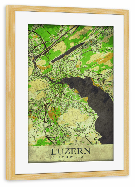 Poster mit Rahmen kiefer "Luzern Vintage City Map" artboxONE - Städte / Weitere,Kartografie