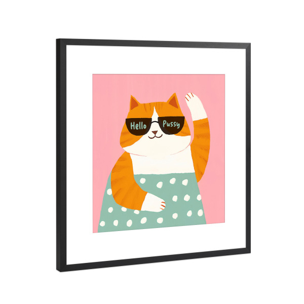 Poster mit Rahmen Schwarz (Metallic) "Hello Pussy Coole Doodle-Katze" artboxONE - Typografie,Tiere,Lustig