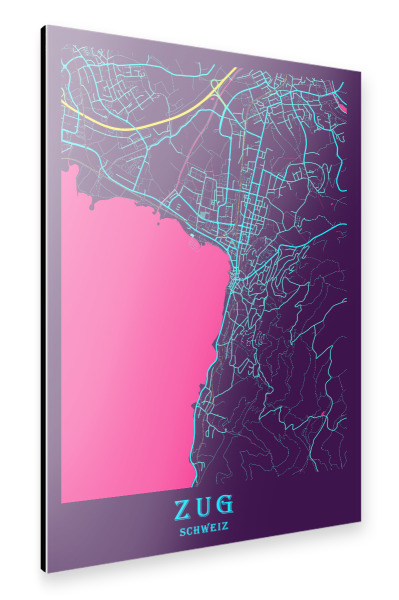 Alu-Dibond "City Zug Karte" 30x20 cm artboxONE