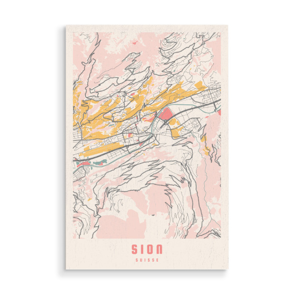 Holzbild "Sitten - City Map" artboxONE - Städte / Weitere,Kartografie