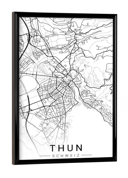Poster mit schwarzem Rahmen "City Thun Map" artboxONE - Schwarzweiß,Städte / Weitere,Kartografie