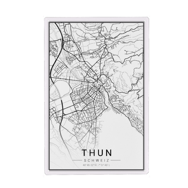Metall Poster "City Thun Map" artboxONE - Schwarzweiß,Städte / Weitere,Kartografie