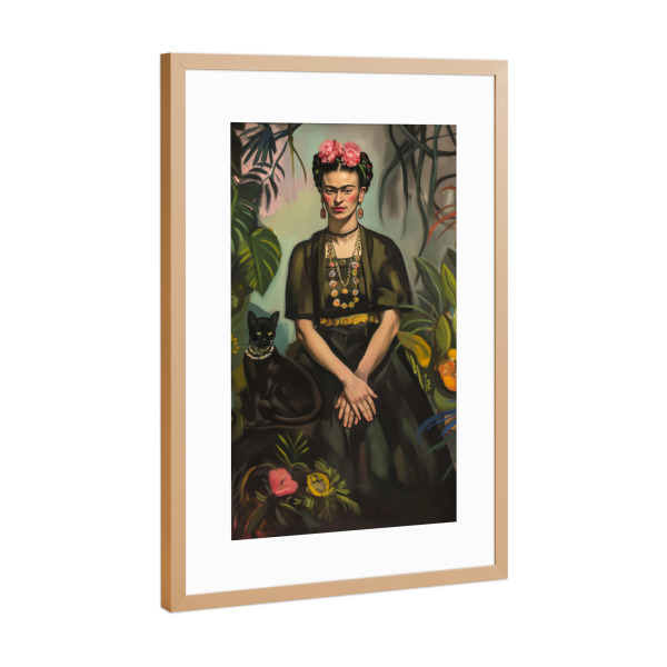 Poster mit Rahmen Kupfer "Frida's Florale Katzen Liebe" artboxONE - Floral,Tiere,Menschen