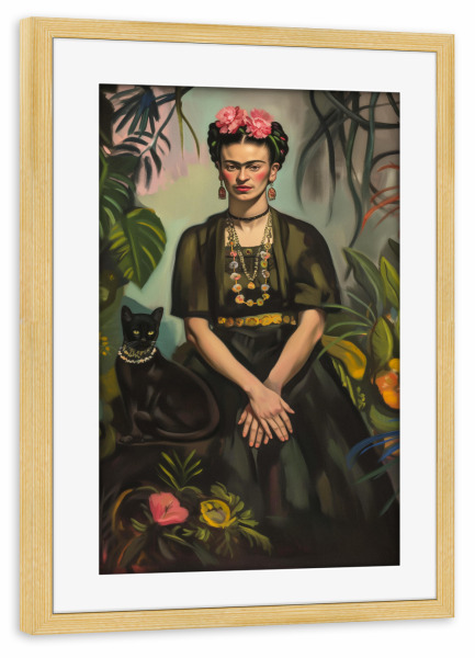 Poster mit Rahmen kiefer "Frida's Florale Katzen Liebe" artboxONE - Floral,Tiere,Menschen