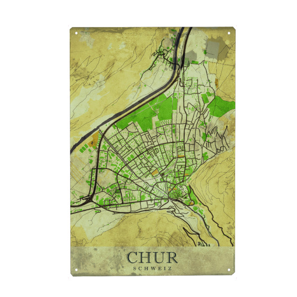 Holzbild "Chur Vintage City Map" artboxONE - Städte / Weitere,Kartografie
