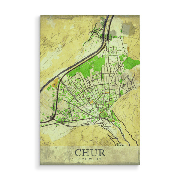 Holzbild "Chur Vintage City Map" artboxONE - Städte / Weitere,Kartografie
