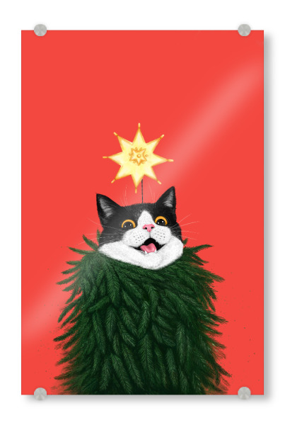 Acrylglasbild "Katze in einem Weihnachtsbaum" artboxONE - Für Kinder,Tiere,Weihnachten,Für Mama,Lustig