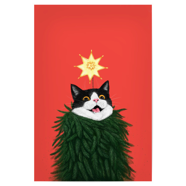 Poster 30x20 cm "Katze in einem Weihnachtsbaum" artboxONE - Für Kinder,Tiere,Weihnachten,Für Mama,Lustig