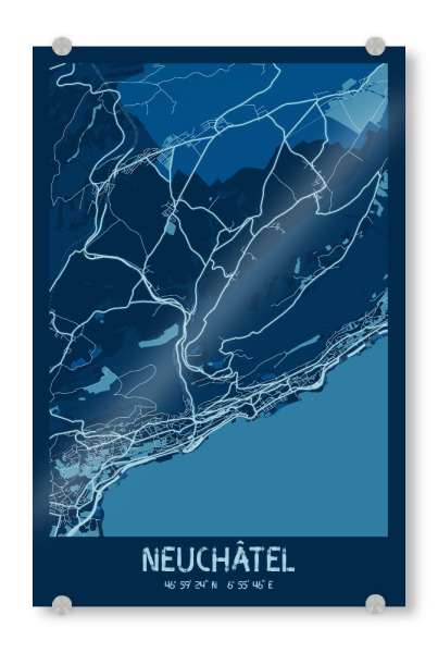 Acrylglasbild "Stadt Map Neuchâtel" artboxONE - Städte / Weitere,Kartografie