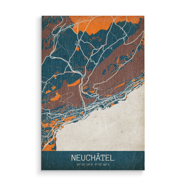 Holzbild "Neuchâtel Vintage Map" artboxONE - Städte / Weitere,Kartografie