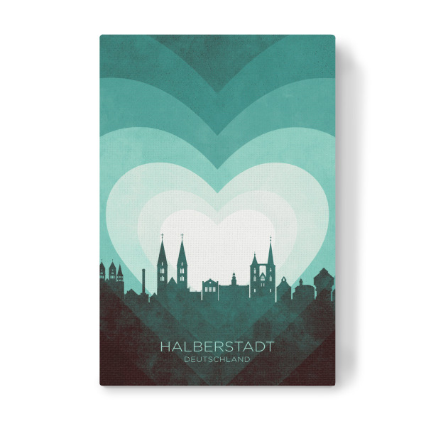 Leinwandbild "Halberstadt Skyline Herz Blaugrün" artboxONE - Städte