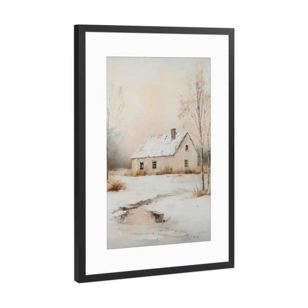 Poster mit Rahmen Schwarz (Metallic) "Winterbauernhaus" artboxONE - Natur,Architektur,Weihnachten,Festivals