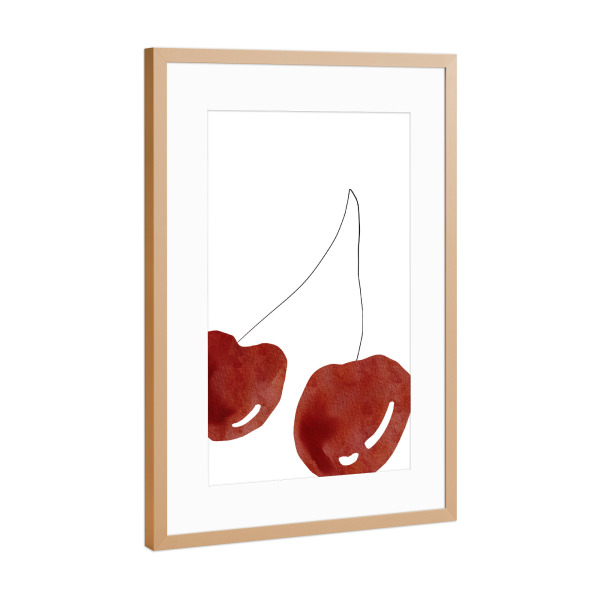 Poster mit Rahmen Kupfer "Minimale rote Kirsche" artboxONE - Für Kinder,Essen & Trinken,Abstrakt,Geometrie,Essen & Trinken / Obst & Gemüse