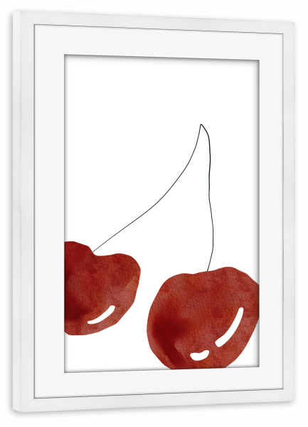 Poster mit Rahmen weiß "Minimale rote Kirsche" artboxONE - Für Kinder,Essen & Trinken,Abstrakt,Geometrie,Essen & Trinken / Obst & Gemüse