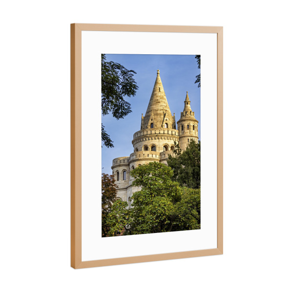 Poster mit Rahmen Kupfer "Türme der Fischerbastei" artboxONE - Architektur - Budapest,Ungarn,Burgpalast,Fischerbastei,Burgviertel,Altstadt