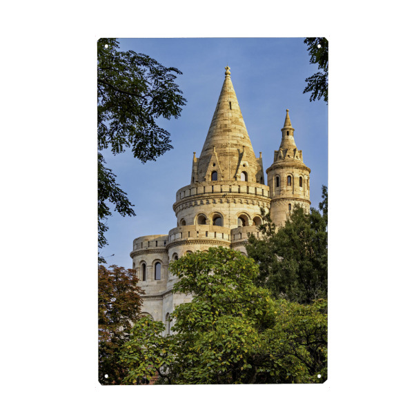 Metall Poster "Türme der Fischerbastei" artboxONE - Architektur - Budapest,Ungarn,Burgpalast,Fischerbastei,Burgviertel,Altstadt - Blechschild
